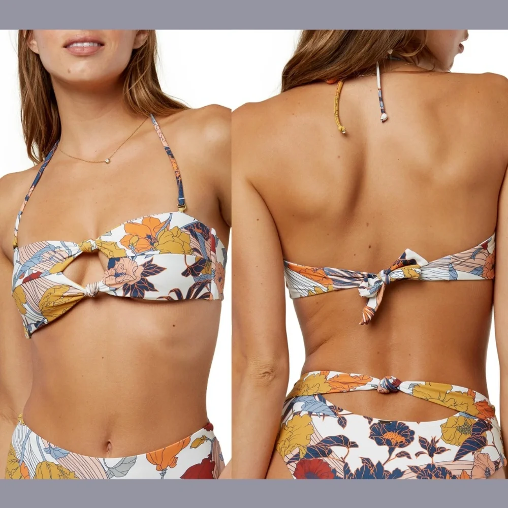 NEW O'Neill‎ [ Medium ] Corinna Floral Print Knot Bandeau Bikini Top